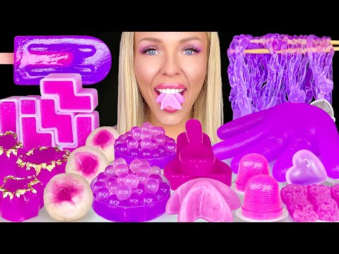 ASMR MUKBANG, Purple Desserts, Lychee Jelly, Tetris, Kohakutou Candy, Boba Lychee Drink 먹방