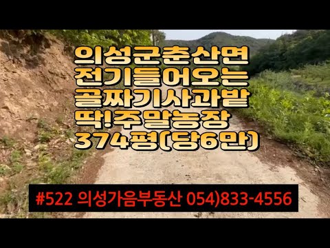 #522 의성가음부동산 저수지위 아늑한 골짜기 막장땅 사과밭 374평 2700만 (당6만원) 연못포함 남향 경치좋고 전기가능 농막설치 자연인 주말농장 최적지 #의성땅#의성사과밭