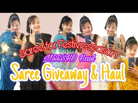 Giveaway 😍😍 Saree Haul for Dussehra/ Durga Puja 💥🌟 from Meesho •• Affordable saree under 500😍🥰