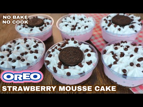 Oreo Strawberry Mousse Cake. Only 15 minutes to make [No Cook, No Bake]