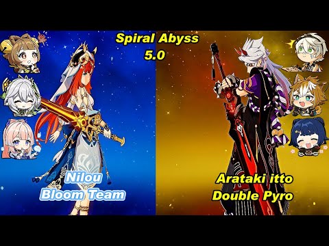 (5.0) C0 Nilou Bloom Team & C0 Arataki itto Double Pyro Spiral Abyss Floor 12 Full Star _F2P