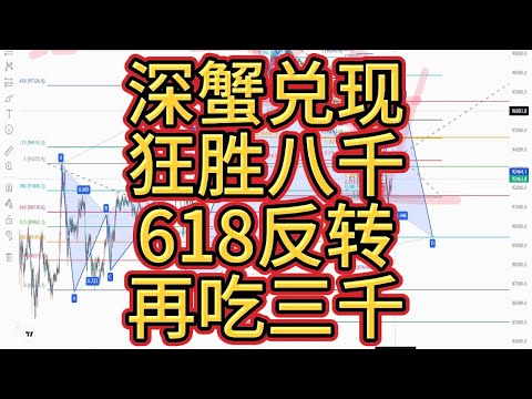 比特币空多双吃！完美兑现深海蟹型，空胜8000刀。91600反手多单进场再吃3000刀涨幅兑现。后市会完成一个看涨加特利形态？以太坊回踩618再涨？