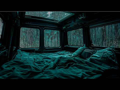 10 Hours⚡️Rain on Camping Van in Forest |Deep Relaxation for Sleep, Stress Relief & Goodbye Insomnia