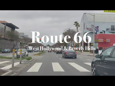 Famous Route 66.  West Hollywood, Beverly Hills & Century City, California.  Driving Tour.