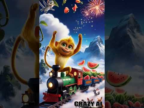 Magical Monkey Drives the Watermelon Express 🚂🍉✨ | Viral Fun! | #shorts #viralvideo  #funny #crazyai