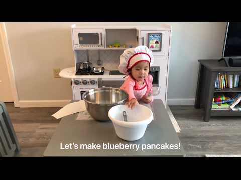 Adorable 2 Year Old Zoey making Blueberry Pancakes!