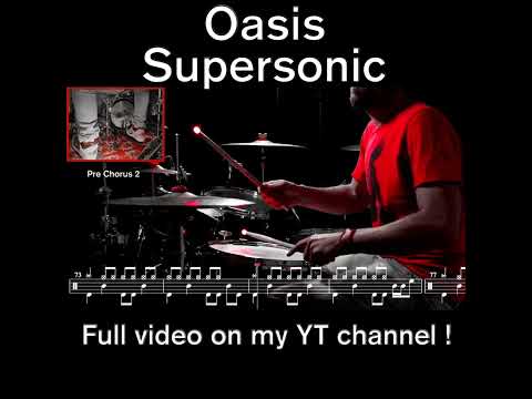 Oasis - Supersonic - Drum cover (with scrolling drum score)