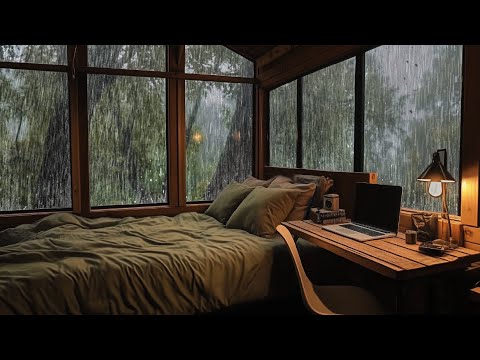 Feel the Cozy Rain Sound on a wooden bedroom😌