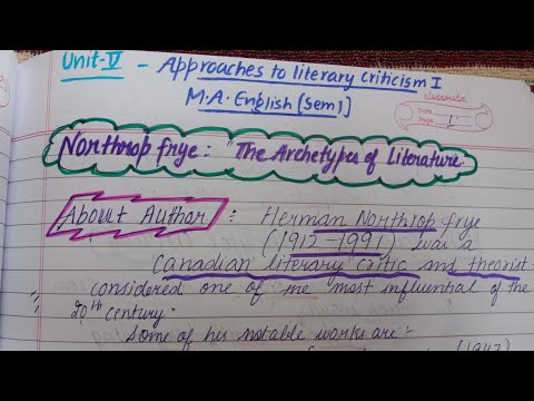 Northrop Frye | The Archetypes of Literature | Approaches to Literary criticism | M.A. English Sem 1