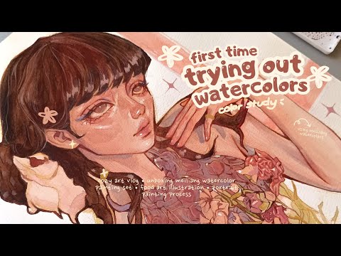 trying out watercolors, chill painting process | using meiliang paints ⟡