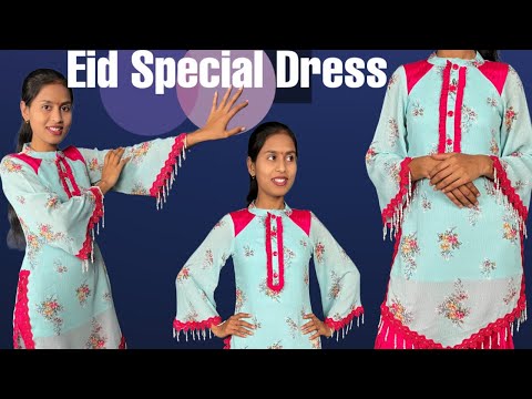 Eid Special Dress Cutting and Stitching/ Pakistani Sleeves Cutting / V Shape Kurti and Bell Sleeves