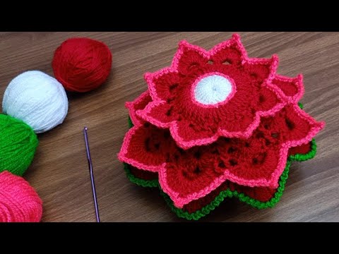 लक्ष्मी जी आसन कमल #Crochet Lotus flower #Woolen lotus step by step easy tutorial #Hand embroidery