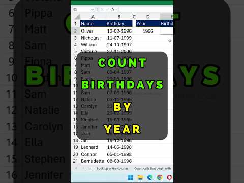 Count birthdays by year in Excel #excel #exceltips #tips