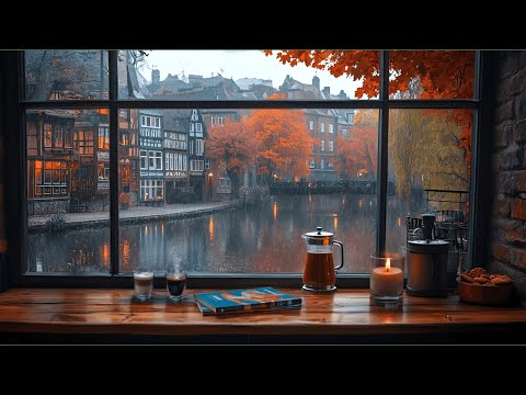 Rainy Autumn Coffee Shop Ambience with Smooth Jazz Relaxing Music & Soothing Rain to Work, Study 🍂☕️