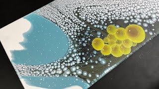 Abstract Acrylic Pour Painting with Yellow Bubbles ~ Pearl Pour Technique ~Liquid Art