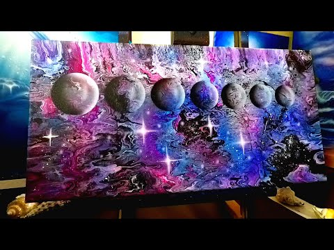 Planetary Alignment | Acrylic galaxy pour painting Art on canvas