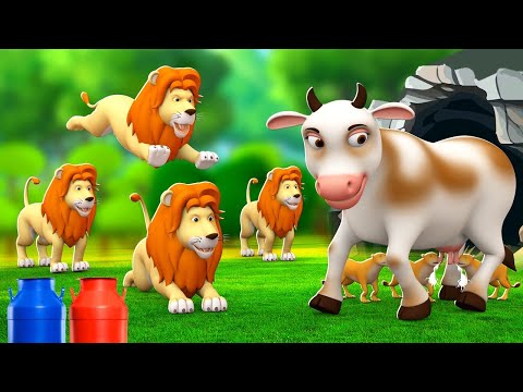 चार शेर और एक गाय - 4 Lions and 1 Cow Story | Hindi Kahaniya Comedy | Hindi Moral Stories JOJO TV