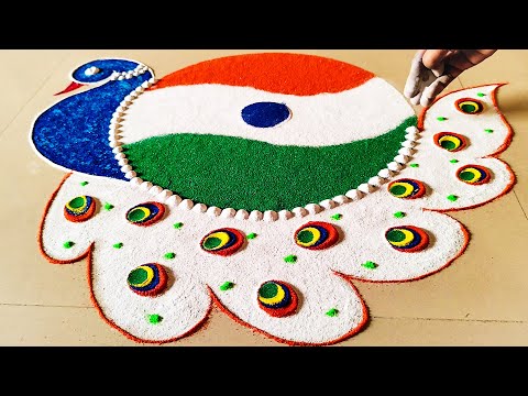 🖼️Rangoli For Republic Day Celebration With Peacock Design / Flag Inspired Art✨🇮🇳 / Tricolor Rangoli