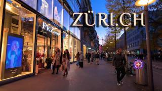 ZURICH SWITZERLAND ✨ Evening in City Center / Bahnhofstrasse Walking Tour 4K Stroll to Stadelhofen