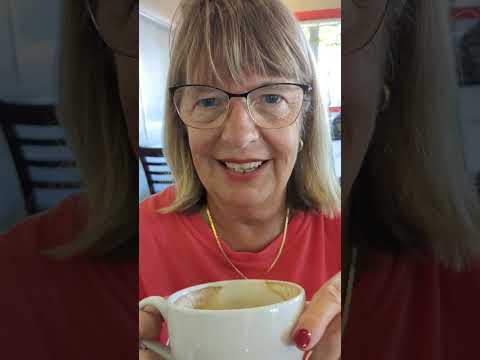 Enjoying our first ever Flat White! Pacific Grove, California