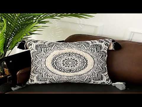 OJIA Farmhouse Mandala Throw Pillow Cover, Decorative Black and Cream Square Pillowcase Neutral Tuf