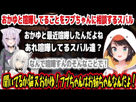 おかゆと喧嘩してることをフブちゃんに相談するスバル おかゆと喧嘩したんだよね なんで喧嘩すんのそんなことで! 聞いてるか猫又おかゆ!フブちゃんはお姉ちゃんなんだよ!【ホロライブ/大空スバル】