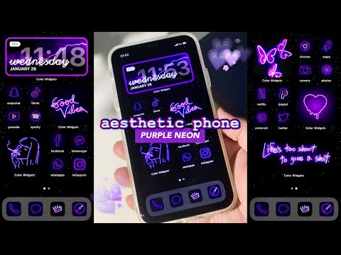 customize your iphone 💜 (Purple Neon theme) iOS15 🦋 | how to have an aesthetic phone