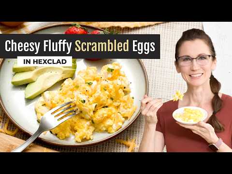 Quick Fluffy Cheddar Scrambled Eggs in a Hexclad Hybrid Pan Recipe