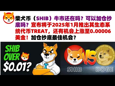 柴犬币（SHIB）牛市还在吗？可以加仓抄底吗？宣布将于2025年1月推出其生态系统代币TREAT，还有机会上涨至0.00006美金！会涨到0.1美金吗？加仓抄底最佳机会？#shib币#屎币行情分析