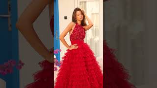 Red Ruffle Tulle High Neck Ball Gown | Prom 2025 | Pretty Moment | #partyready | #ChristmasParty