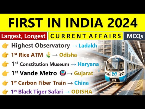 First In India 2024 Current Affairs | First, Largest, Longest 2024 | 2024 Topic Wise Current Affairs