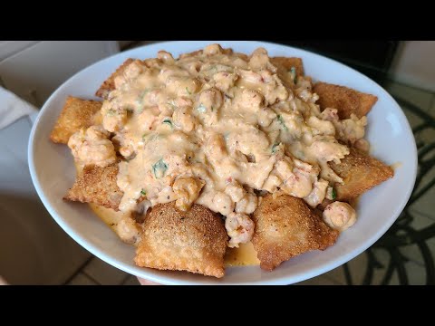 New Orleans Crawfish Ravioli | Fried Ravioli in a creamy spicy crawfish tail sauce