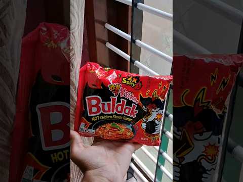 Trying out Buldak 2x Spicy Chicken Hot Ramen 🥵 ! #shortvideo #youtubeshorts #buldakramen