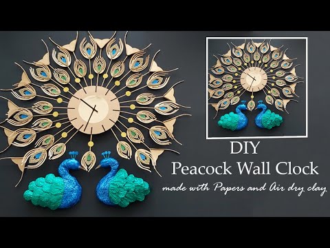 DIY Peacock Wall Clock made with Papers and Air Dry Clay l l Best out of waste l l Diwali Special