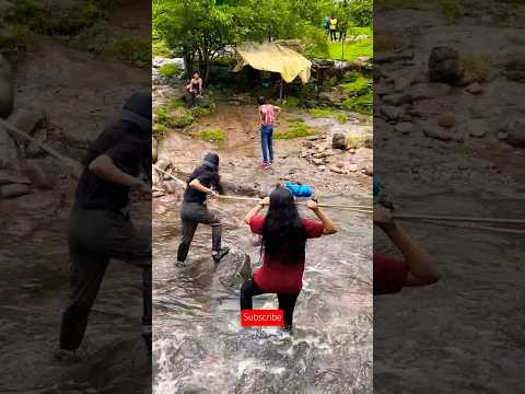 River Crossing 😨 trekking season fun #youtubeshorts #shorts #rivercrossing #vlog #trekking