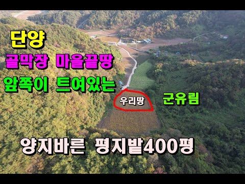 (단양)골막장 숨어있는 마을끝자락땅400평/마을이 내려다보이는 남향의평지밭/단양토지매매/단양부동산매매