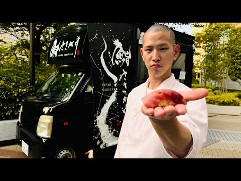 25-year-old chef serving sushi at a Japanese food stall