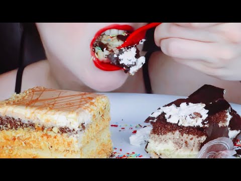 ASMR Chocolate and Caramel Cake Eating Vlog, Mukbang. 초콜릿과 카라멜 케이크 먹기 @saltedcaramelasmr