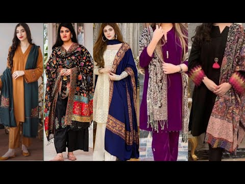 Winter dresses with shawl design | Beautiful shawl dresses ideas l plain suit with shawl