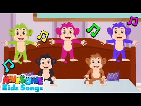 Five Little Monkeys Jumping on the Bed | Fun Nursery Rhymes #AwesomeKidsSongs