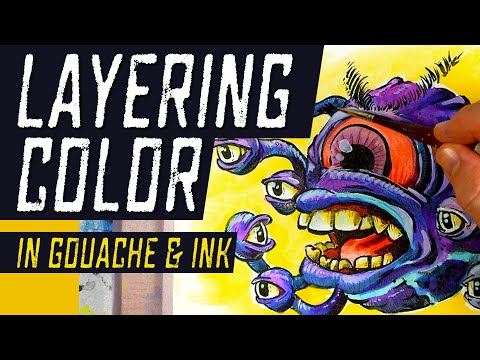 How I Use Layers to Color This Fantasy Monster Illustration (India Ink & Gouache Timelapse)