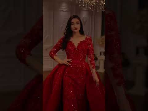 Beautiful Mermaid wedding dress red dress girl with detachable skirt say yes to the dress