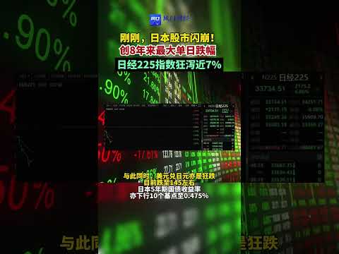 剛剛，#日本股市闪崩！ 創8年來最大單日跌幅#日經225指數狂瀉近7%#日本股市#暴跌#财经