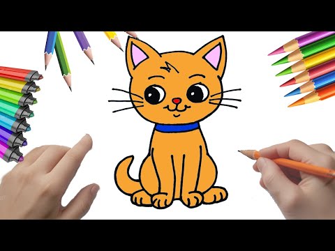 Cómo dibujar un gatito y su zanahoria para colorear: Tutorial paso a paso