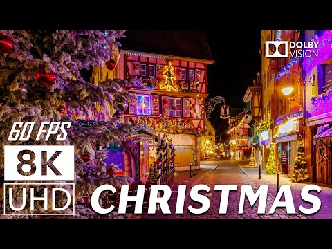 [3 Hour] Christmas Night Scenes Around The World - 8K UHD 60FPS With Christmas music