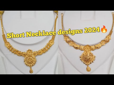 latest short necklace designs in gold 2024 with weight & price || light weight new short necklace ||