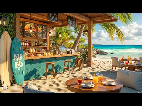 Outdoor Seaside Cafe Ambience with Positive Bossa Nova Jazz and Ocean Wave Sounds for Great moods