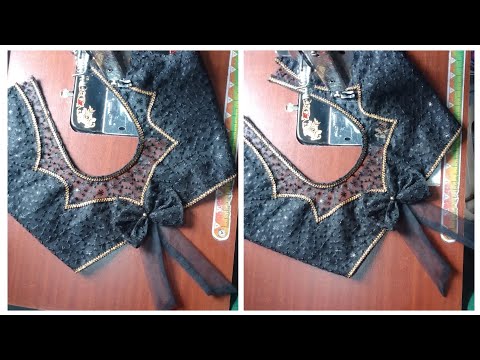 net fabric blouse design।। back neck blouse design।। cutting and setting