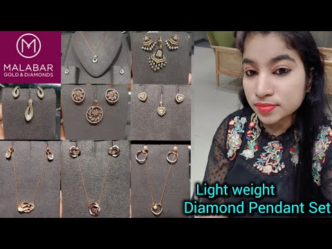 Light weight Diamond Pendant Chain and Earrings set with  Price from Malabar | Diamond pendant sets