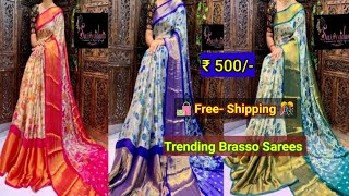 Latest Kalamkari Sarees Rs 500 💞 Full Trending Brasso sarees with big kaddi border 😍 chiffon saree 👌